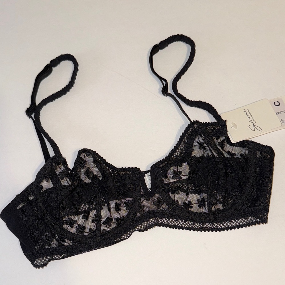 Simone Perele Hortense Black Floral Lace Underwire Unlined Demi Bra 34C - Picture 2 of 5